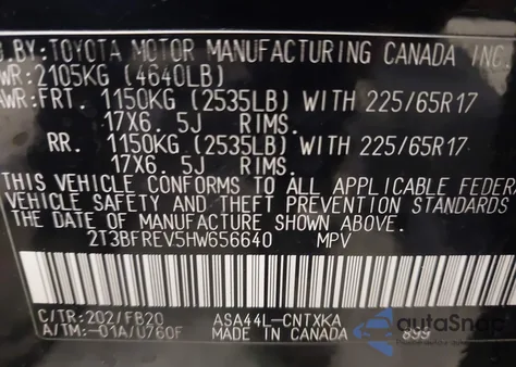 2017 Toyota Rav4 Le из США, поврежденный, VIN 2T3BFREV5HW656640